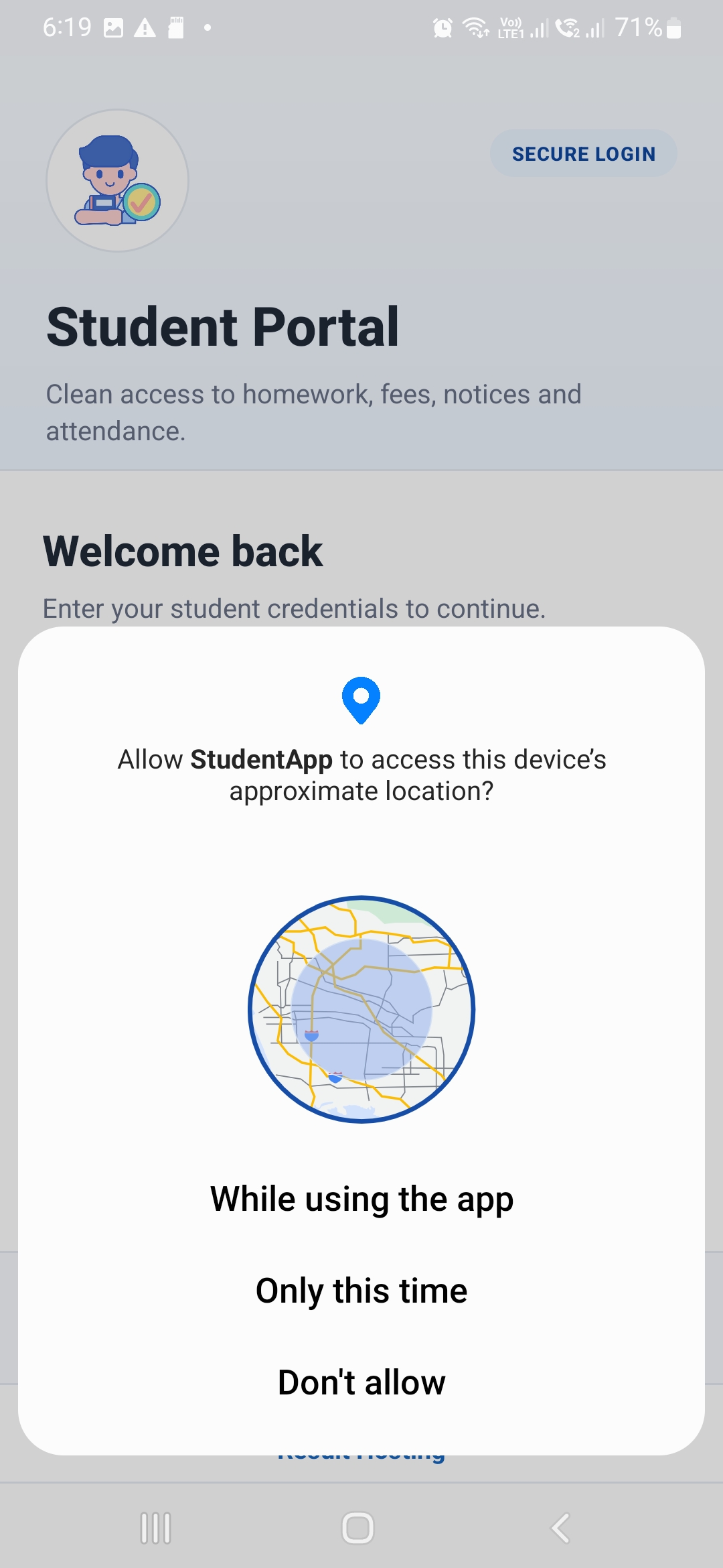 Student app location permission prompt